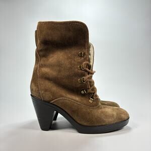 Aerosoles Brown Suede Sherpa Lined Fold Over Ankle Boots Women's Size 6.5
